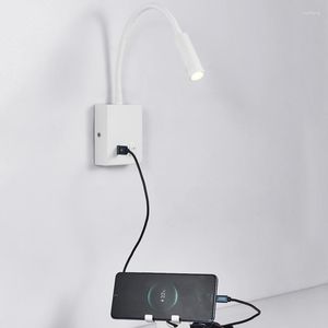 Lâmpada de parede 3W LED luz flexível pescoço de ganso com interruptor de leitura de cabeceira porta USB sala de estar corredor holofotes luminárias