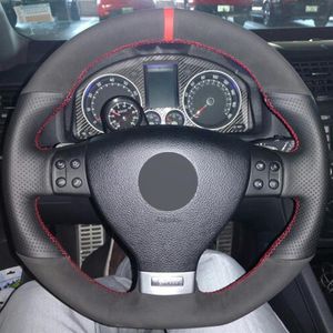 Black Suede DIY Car Steering Wheel Cover for Volkswagen Golf 5 Mk5 GTI VW Golf 5 R32 Passat R GT 2005 car accessories263N
