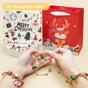 Christmas Gift DIY Beaded Bracelet Xmas Surprise Blind Box 24 Day Countdown Calendar Santa Reindeer Gifts For Kids