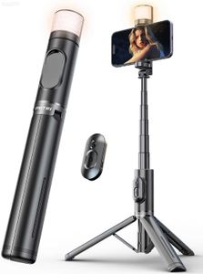 Selfie monopods selfie stick med krökt fyllning ljus bärbar stabil telefon stativstativ med trådlös fjärrkontroll för iPhone/Samsung/Google/One Plus/etc. L230913