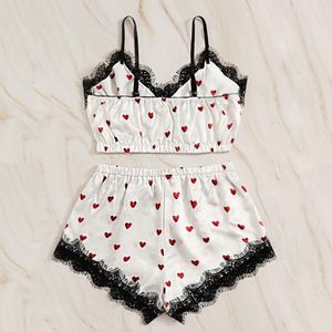 Women's Sleepwear Ladies Satin Pajamas Sexy Sweet Printed Lingerie For Women Plus Size Camisole Shorts 2pcs Ropa Interior Femenina 230912