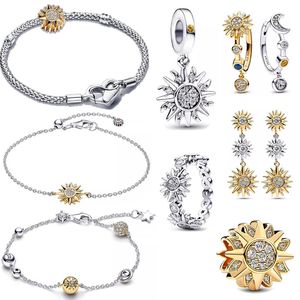 925 STERLING Gümüş Takımlar Kadınlar İçin Tasarımcı Takı Güneş Ay Küpe Küpe Boncuklar Bağlantı Zinciri Diy Fit Pandoras Kolye Moda Lüks Hediyeler