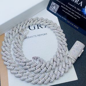 15 mm 18–24 Zoll 925 Sterling Silber Moissanit Diamant kubanische Kette Halskette 7/8/9 Zoll Glieder Armband für Frauen/Männer Schönes Geschenk