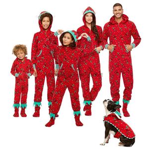 Women's Sleep Lounge Family Matching Outfits Christmas Pajamas Mom Daughter Dad Son Baby Dog Cartoon Ear Hooded Rompers Clothes Pyjamas Look 221122L230913