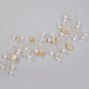 Hair Clips Fashion Accessories Light Gold Color Metal Flower Leaf Headbands Soft Chain Pearl Hairbands Bride Wedding Jewelry