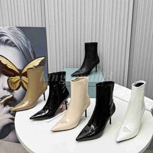 Damen-Stiefel, Designer-Stiefeletten, hohe, dünne Absätze, Stiefeletten aus Lackleder, spitze Zehen, Stilettos, modische Stiefel aus Kalbsleder