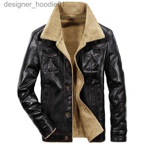 Pelliccia da uomo Pelliccia sintetica Giacche da uomo 2021 Giacca invernale da pilota in pelle da moto da uomo Spessa calda Parka Cappotti Collo in pelliccia casual Bomber PU Capispalla finta L230913