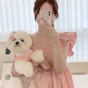 Dog Apparel Pink Dress Teddy Plaid XS-XL Pet Summer Puppy Cute Princess Lace Camisole Wedding Soft