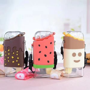 UPS Summer Cute Donut Ice Cream Bottiglia d'acqua con cannuccia Creative Square Anguria Tazza portatile a tenuta stagna Tritan JJ 9.13