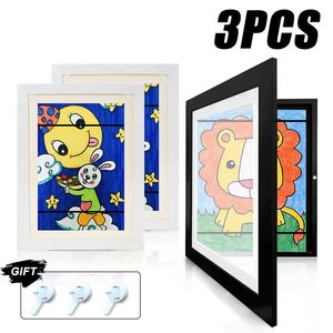 Frames 3Pcs A4 Children Art Frame Sets Size Wooden Replaceable Po Display for Poster Po Drawing Paintings Pictures Display Decor 230912