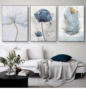 Arte em tela de flores escandinavo, pintura abstrata, impressão de penas, imagem de decoração para sala de estar, decoração nórdica de casa, pôster de parede l01