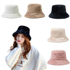 Casual Women Bucket Hat Autumn Winter Warm Plush Fashion Panama Casual Hats For Ladies Fisherman Caps