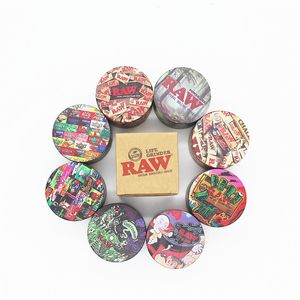 RAW 50MM 4 Layers Life Full Print Color Zinc Alloy Metal Dry Herb Grinder Spice Tobacco Mini Grinder Crusher Colorful