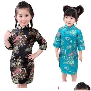 Dziewczęce sukienki Peony Baby Dress Chińskie ubrania qipao dla skoczków imprezowe kostiumy kwiatowe Chipao Cheongsam Jumper 2-16Y1 Drop de Dhbri