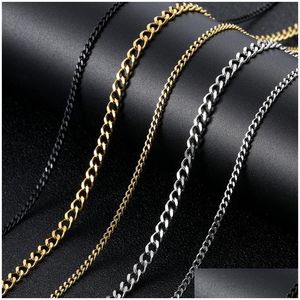 Mens Gold Chains Necklaces Stainless Steel Cuban Link Chain Titanium Black Sier Hip Hop Necklace Jewelry M Drop Delivery Dhdqw