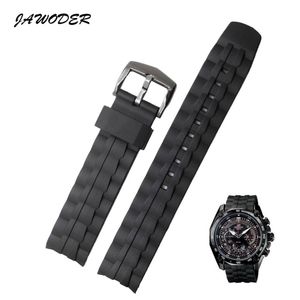 Jawoder Watchband 28 mm czarny silikonowy gumowy opaska zegarek ze stali nierdzewnej Pasek Zamień elektroniczny dla Casio EF-550 Sports WAT210J