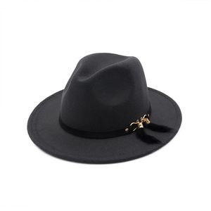 Unisex Pannama Wool poczuł czapki fedora z piórkami dekoracja mężczyzn mężczyzn Kobiet szeroki rdzeń jazz panama kapelusz chapeau2717