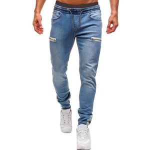 Mäns elastiska manschetterade byxor Casual Drawstring Jeans Training Jogger Athletic Sweatpants Fashion Zipper 211108257Z