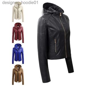 Men's Fur Faux Fur Autumn Winter Women's Leather Jacket PU Coat Women Fashion Hooded Collar Velvet Keep Warm Short S-XL L230913