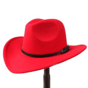 Yeni Vintage Erkekler Kadın Yün Karıştı Batı Kovboy Fedora Hat Geniş Brim Sombrero Godfather Cap Church Caps Cowgirl Siyah Belt2631