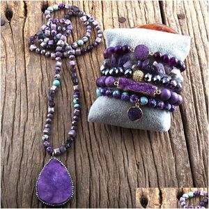 Brincos colar moda boho conjunto de jóias semi preciosa pedra atada pedras naturais druzy charme pingente pulseira entrega gota se otsgg