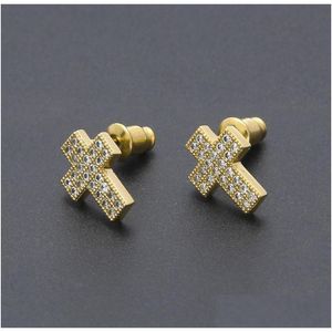 Mens Hip Hop Stud örhängen smycken högkvalitativ mode guld Sier Zircon Cross Earring för män Drop Delivery Dhovh