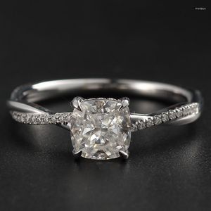 Anéis de cluster 14k au585 anel de ouro branco casamento aniversário de noivado almofada corte moissanite diamante elegante na moda para mulheres