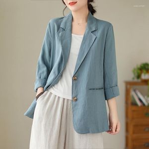 Women's Suits Cotton Linen Long-sleeved Blouse Small Suit Female 2023 Fall Korean Loose Big Yards Temperament Casual Cardigan Jacket