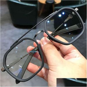 Óculos de sol Retro Moda Duplo Feixe Quadrado Miopia Óculos para Homens Mulheres Anti Azul Luz Preto Transparente Acabamento Prescrição Eyewear Dhrxu