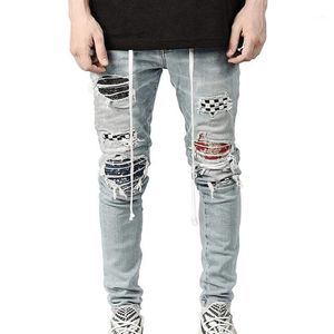 Laamei Herren dehnbar, zerrissen, dünn, Moto-Biker-Jeans, zerstörtes Loch, Slim-Fit-Denim-Hose, große Größe, Hip-Hop, lässige Herren-Jeans, Hose 12826