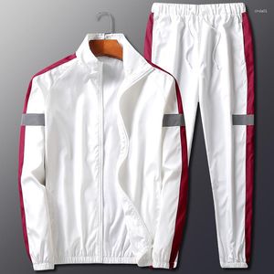 Herrspårar Sports Suit Men Autumn Fashion Street Trend Hip Hop Sweat Shirt Sweatpants 2 Piece Mens Set Cardigan Reflective Set