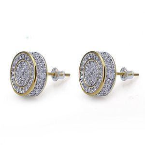 Mens Hip Hop Stud Earrings Jewelry Fashion Gold Round Zircon Iced Out Earring For Men Drop Delivery Dhtjh