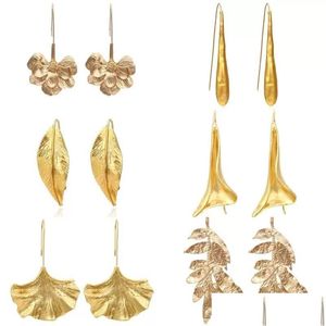 Stud Retro Golden Metal Leaf Earrings Geometric Irregar Plant Earring For Women Girls Party Travel Jewelry Drop Delivery Dhkhx