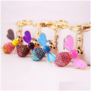 Bee Keychain Crystal Keyrings Women Insect Keyring Key Pendant Gifts For Girls Fashion Rhinestone Jewelry Drop Delivery