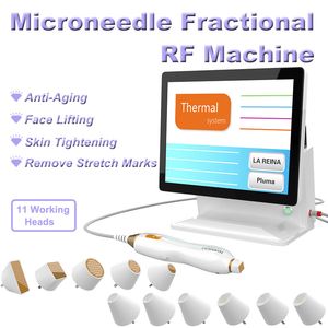 RF Микроиглы для удаления морщин Подтяжка кожи Радиочастотная дробная машина Подтяжка лица Салон Удаление шрамов Оборудование для домашнего использования с 11 сменными головками