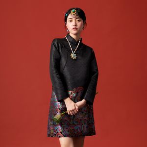 Nepal Tibet Trendkläder Förbättrad Etnisk tang kostym Stil Robe Girl Traditionell Black Cheongsam Tibetan områden Daglig klänning