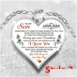 Pendant Necklaces To My Daughter Son Wife Letter I Love You Heart Necklace Romantic Glass Jewelry Gifts For Family Drop Delivery Penda Dhqhs