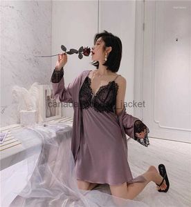 Women's Sleep Lounge Women's Sleepwear Pyjamas Purple Female Rayon Sling Two-Piece Home Service Sexig Nightdress med Chest Pad Pijamas Womenl230913