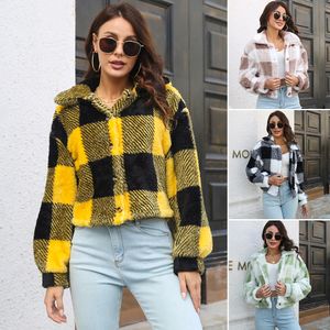 Women's Wool Plaid Double-Sided Fleece Coat Women's Lantern Sleeve Loose Long-Sleeved Short Jacket