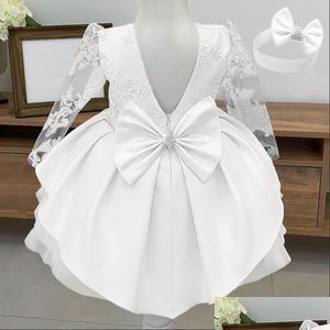 Meninas Vestidos Bebê Branco Batismo Aniversário Princesa Vestido Criança Menina Ano Bordado Floral Manga Longa Flor Kid Drop Delivery Kids Dhfym