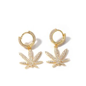 Mens Gold Earrings Sier Womens Maple Leaf Dangle Hoop Earring Fashion Hip Hop Jewelry Drop Delivery Dhigl