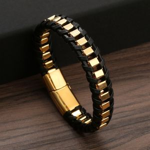 Pulseira de aço inoxidável para homens de couro de fivela magnética Jóias de moda hiphop