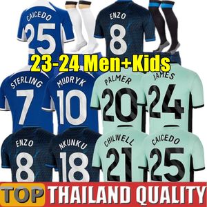 2023 2024 Palmer Caicedo Enzo Fernandez Mudryk 축구 유니폼 22 23 24 Sterling Nkunku Fofana 축구 셔츠 세트 James Cucurella Chilwell Camiseta 남자 키트 키트