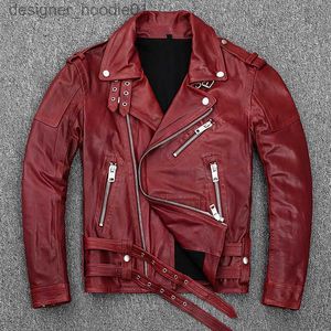 Jaqueta masculina de pele sintética, primavera 100% genuína, pele de carneiro macia, couro curtido, vinho, vermelho, motocicleta, jaqueta masculina, roupa de motor, jaqueta de motociclista L230913