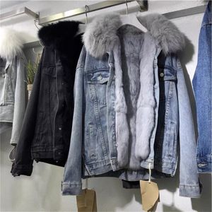 Women's Jackets Women Winter Fleece Thicken Denim Jacket Big Fur Collar Warm Jean Coat Female Thick Plush Jackets Korean Fashion Outerwear 230912