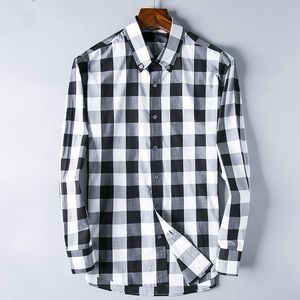 Camisa de negócios de moda masculina Burry Men Camisas de hombre listrada estampa xadrez de manga longa Lappel Business Top versátil
