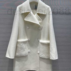 Women's Wool & Blends Designer Double-sided cashmere mid length coat 2023 autumn new double breasted suit collar wool pocket coat 5FIS