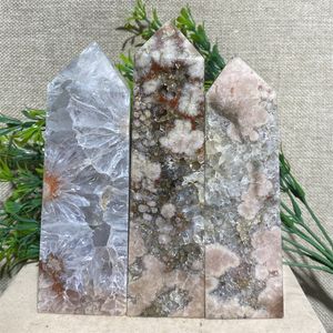 Obiekty dekoracyjne figurki kryształowy różowy ametyst kwiat Agat Tower Point Wand Natural Beauty Reiki Stone Quartz Dekoracja domu leczenie minerały 230912