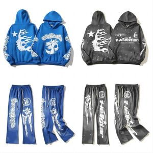 Hoodies Sweatshirts Luxury Clothing Designer Pants Hellstar Studio Blue Lighting Men's Jogging Hip Hop Hoodie Casual Pants Suit