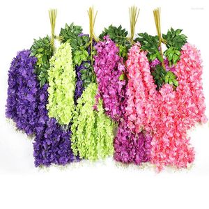 Dekoratif çiçekler 12pcs yapay wisteria çiçek ipi menekşe sahte asma ev bahçe tavanı kapalı düğün dekorasyonu rattan